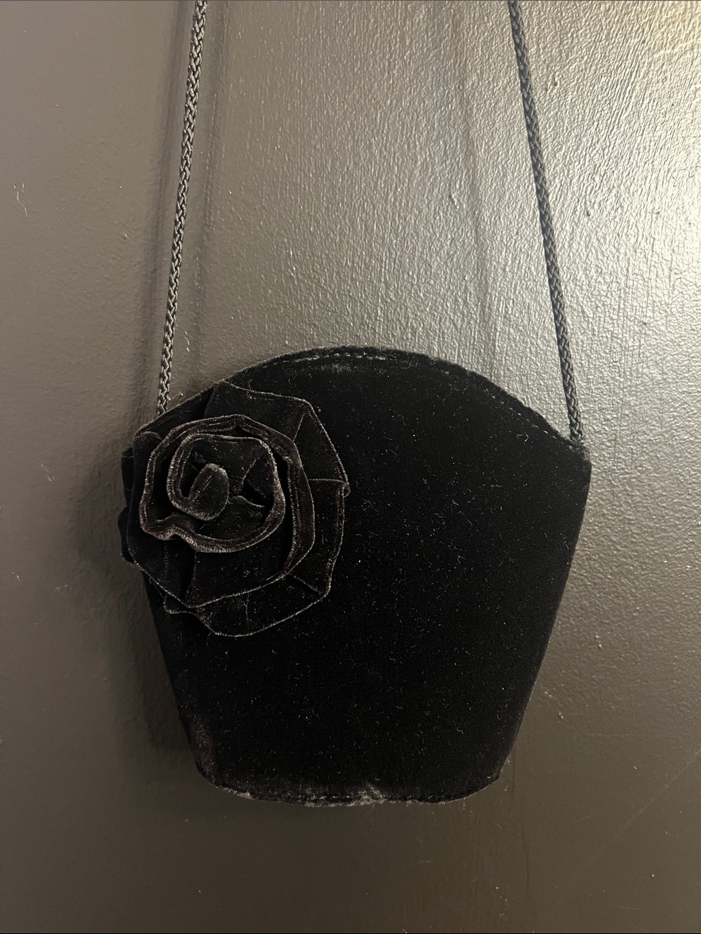 Vintage Michelle Stuart Black Velvet Evening Clutch with Flower Accent